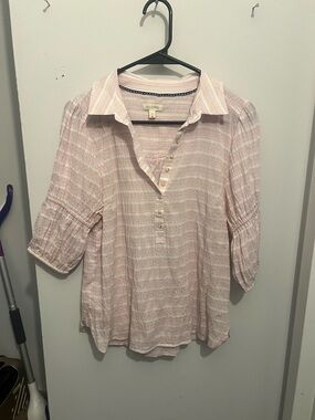 Pilcro Light Pink Striped Button Henley Tunic
